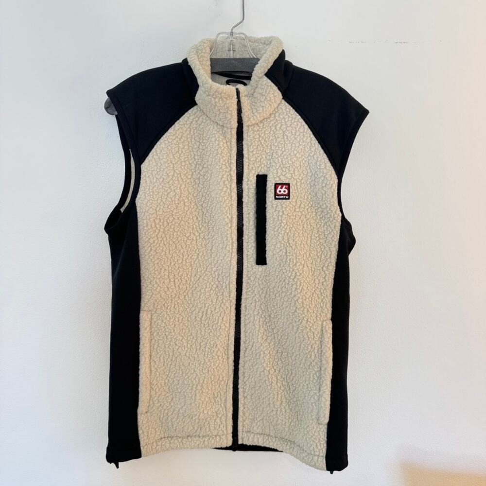 66 North Tindur Shearling Vest Sherpa Fleece Cream Black Full Zip S Gorpcore
